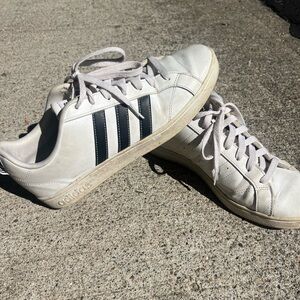 Adidas White Sneakers with Black Stripes